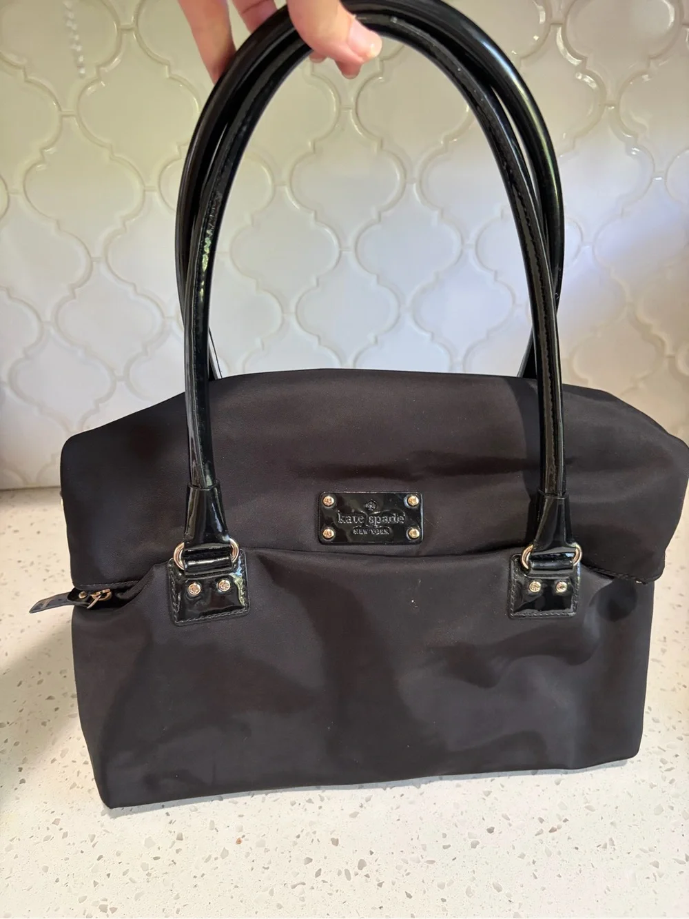 kate spade Black Nylon Shoulder Bag with Patent Trim